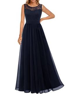 Dressystar 0046 Abendkleid Basic Chiffon Spitzen Ärmellos Brautjungfernkleider Bodenlang Marineblau L von Aupuls