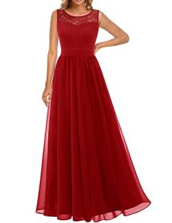 Dressystar 0046 Abendkleid Basic Chiffon Spitzen Ärmellos Brautjungfernkleider Bodenlang Rot S von Aupuls