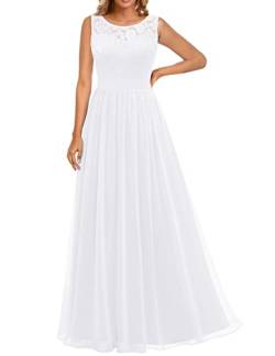 Dressystar 0046 Abendkleid Basic Chiffon Spitzen Ärmellos Brautjungfernkleider Bodenlang Weiß L von Aupuls