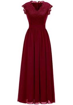 Dressystar Damen Abendkleid Elegant Cocktailkleid Lang Brautjungfernkleider Hochzeit Party Chiffon Spitzen Kleid Dunkelrot 2XL von Aupuls