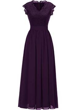 Dressystar Damen Abendkleider Elegant für Hochzeit Ballkleid Lang Spitzenkleid Brautjungfernkleid Cocktailkleid Grape L von Aupuls