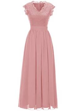 Dressystar Damen Abendkleider Elegant für Hochzeit Maxi Lang Ballkleider Chiffon Spitzen Cocktailkeider Blush XL von Aupuls