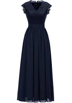 Dressystar Damen Elegant Ballkleider V-Ausschnitt Flora Spitze Chiffon Lang Cocktailkeider Abendkleider Marineblau M von Aupuls