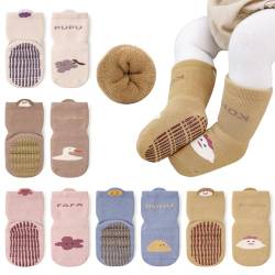 Auranso Anti Rutsch Socken Baby Stoppersocken Kinder Dicke Socken Winter Warme krabbelsocken für Mädchen Jungen 5 Paar E 1-3 Jahre von Auranso