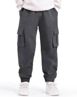 Auranso Jungen Cargohose Kinder Jogginghose Cargo Jogger Hose mit Elastischem Bund Grau 146-152 von Auranso