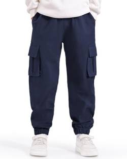 Auranso Jungen Cargohose Kinder Jogginghose Cargo Jogger Hose mit Elastischem Bund Marineblau 134-140 von Auranso