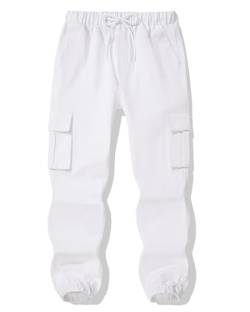 Auranso Jungen Cargohose Kinder Jogginghose Cargo Jogger Hose mit Elastischem Bund Weiß 134-140 von Auranso