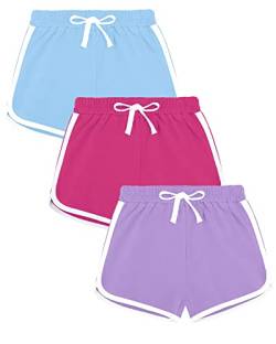 Auranso Kinder Mädchen Kurze Hose Shorts Sporthose Radlerhose Baumwolle Sommer Gym Hose Kurz 3er-Pack 10-12 Jahre Blau/Lila/Rose von Auranso