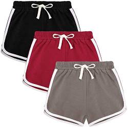 Auranso Kinder Mädchen Kurze Hose Shorts Sporthose Radlerhose Baumwolle Sommer Gym Hose Kurz 3er-Pack 4-5 Jahre Rot/Grau/Schwarz von Auranso