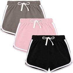 Auranso Kinder Mädchen Kurze Hose Shorts Sporthose Radlerhose Baumwolle Sommer Gym Hose Kurz 3er-Pack 8-10 Jahre Schwarz/Grau/Rosa von Auranso