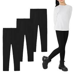 Auranso Leggings Mädchen Baumwolle Kinder Lang Hosen Sport Yoga Pants,3er-Pack 134-140 Schwarz von Auranso