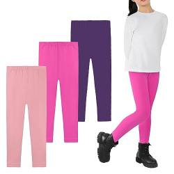 Auranso Leggings Mädchen Baumwolle Kinder Lang Hosen Sport Yoga Pants,3er-Pack 140-146 Rose/Lila/Rosa von Auranso