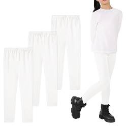 Auranso Leggings Mädchen Baumwolle Kinder Lang Hosen Sport Yoga Pants,3er-Pack 140-146 Weiß von Auranso