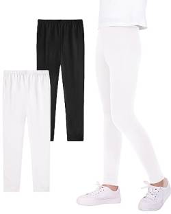 Auranso Leggings Mädchen Sport Baumwolle Kinder Hosen Lange 2er-Pack Schwarz/Weiß 152-158 152-158 Schwarz/Weiß von Auranso