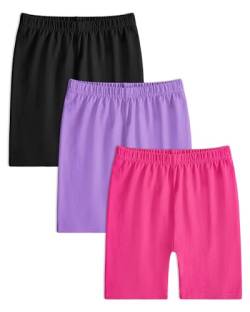 Auranso Radlerhose Kinder Shorts für Mädchen Kurze Baumwolle Leggings 3er-Pack 140-146 Schwarz/Lila/Rosa von Auranso