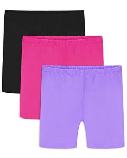 Auranso Radlerhose Mädchen Baumwolle Shorts 5-14 Jahre Kinder Kurze Leggings 3 Pack 12-14 Jahre Schwarz/Rose/Violett von Auranso