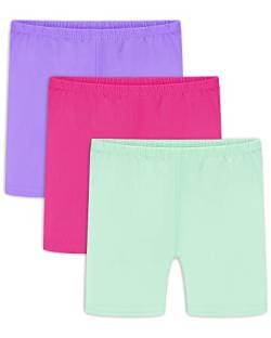 Auranso Radlerhose Mädchen Baumwolle Shorts 5-14 Jahre Kinder Kurze Leggings 3 Pack 5-6 Jahre Rosa/Violett/Grün von Auranso