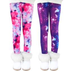 Auranso Thermo Leggings Mädchen Gefütterte Thermoleggings Warme Winter Dick Thermohose für Kinder,2er-Pack Lila Galaxis/Rosa Galaxis 140-146 von Auranso