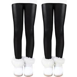 Auranso Thermo Leggings Mädchen Gefütterte Thermoleggings Warme Winter Dick Thermohose für Kinder,2er-Pack Schwarz 116-122 von Auranso