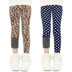 Auranso Thermo Leggings Mädchen Kinder Gefütterte Thermoleggings Winter Warme,2er-Pack Leopard & Polka Dot 152-158 von Auranso