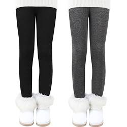 Auranso Thermo Leggings Mädchen Kinder Warme Gefüttert Leggings Winter Thermohose 2er Pack Schwarz/Grau 110-116 von Auranso