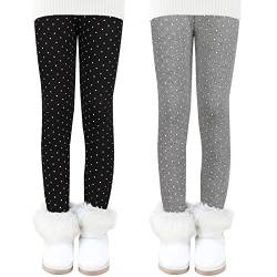 Auranso Thermo Leggings Mädchen Kinder Warme Gefüttert Leggings Winter Thermohose 2er Pack Schwarz/Grau A 128-134 von Auranso