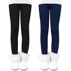 Auranso Thermo Leggings Mädchen Kinder Warme Gefüttert Leggings Winter Thermohose 2er Pack Schwarz/Marineblau 110-116 von Auranso