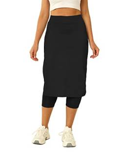 Aurgelmir Damen-Tennisrock mit Capri-Leggings, knielang, sportlich, lange Röcke für Damen, mit Taschen, Schwarz, X-Groß von Aurgelmir