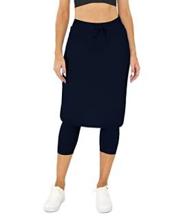 Damen Tennisrock mit integrierten Capri-Leggings, Taschen, knielang, Skorts, Röcke, Golfröcke für Wandern, Sport, marineblau, Mittel von Aurgelmir