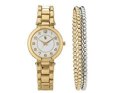 Auriol Damen Uhr Analog Quarz Uhrwerk Armbanduhr + Schmuckset Gold von Auriol