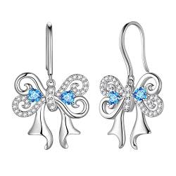 Aurora Tears Bow Ribbon Anhänger Stud Ohrringe Bow Dangle Ohrring Schmuck mit blauen Cubic Zirkonia Geschenke für Frauen DE0272W von Aurora Tears