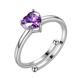 Aurora Tears February Birthstone Adjustable Rings Love Heart 925 Sterling Sliver Heart-shaped Birthstone Open Ring Birth Stone Jewelry Gifts for Women and Men DR0121F von Aurora Tears