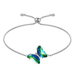 Aurora Tears Grüner Schmetterling Herz Armbänder Frauen 925 Sterling Silber Tier Schmetterlinge May Erstellt Smaragd Birthstone Emerald Link Einstellbare Armband Schmuck DB0119G von Aurora Tears