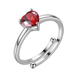 Aurora Tears January Birthstone Adjustable Rings Love Heart 925 Sterling Sliver Heart-shaped Birthstone Open Ring Birth Stone Jewelry Gifts for Women and Men DR0121J von Aurora Tears