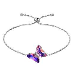 Aurora Tears Lila Schmetterling Herz Armbänder Frauen 925 Sterling Silber Tier Schmetterlinge Februar Erstellt Amethyst Geburtsstein Armband Kristall Hochzeit Geburtstag Schmuck DB0119F von Aurora Tears