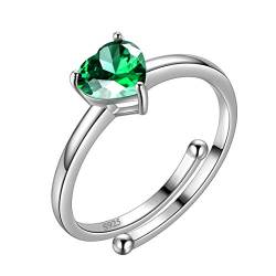 Aurora Tears May Birthstone Adjustable Rings Love Heart 925 Sterling Sliver Heart-shaped Birthstone Open Ring Birth Stone Jewelry Gifts for Women and Men DR0121G von Aurora Tears