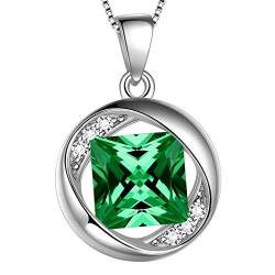 Aurora Tears May Birthstone Necklace 925 Sterling Silver Green Emerald Birth Stone Pendant Jewellery Gifts for Women and Girls DP0029G von Aurora Tears