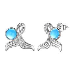 Aurora Tears Meerjungfrau Schwanz Stud Ohrringe 925 Sterling Sliver Wal Fischschwanz Delfin Schwanz Schmuck Geschenke für Frauen Geburtstag Muttertag Tag DE0274W von Aurora Tears