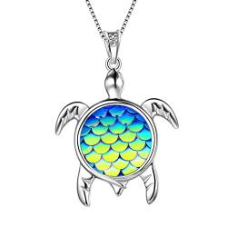 Aurora Tears Schildkröte Halskette Meeresschildkröte Anhänger 925 Sterling Silber September Geburtsstein Farbverlauf Bunte Meerjungfrau Schuppen Süße Tier Anhänger Charm Halskette DP0325S von Aurora Tears