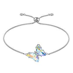 Aurora Tears Schmetterling Herz Armbänder Frauen 925 Sterling Silber Tier Schmetterlinge April Birthstone Diamant Link Einstellbare Armband Kristall Hochzeit Geburtstag Schmuck DB0119W von Aurora Tears