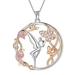 Aurora Tears Zierliche Kreis-Schmetterlings-Anhänger-Halskette 925 Sterlingsilber Kleines Mädchen-Schmetterlings-Tier-Halsband Zarte Kreis-Halskette für Frauen und Mädchen DP0326W von Aurora Tears