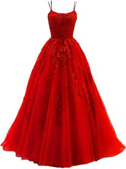 Aurora dresses Damen Abendkleider Lang Ballkleider Spitze Appliques Brautkleider Quinceanera Kleider Prinzessin Hochzeitskleider(Rot,42) von Aurora dresses