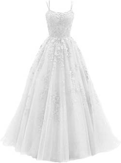 Aurora dresses Damen Abendkleider Lang Ballkleider Spitze Appliques Brautkleider Quinceanera Kleider Prinzessin Hochzeitskleider(Weiß,36) von Aurora dresses