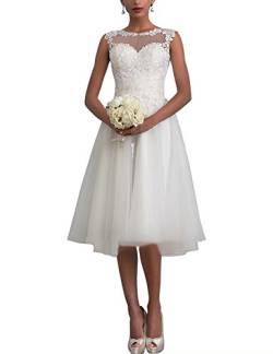 Aurora dresses Damen Hochzeitskleider Spitze Knielänge Appliques Abendkleider Elegant Brautkleid (Weiß,36) von Aurora dresses
