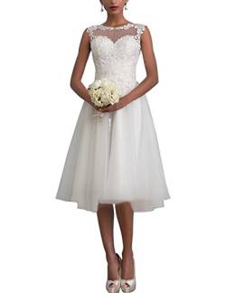 Aurora dresses Damen Hochzeitskleider Spitze Knielänge Appliques Abendkleider Elegant Brautkleid (Weiß,38) von Aurora dresses