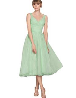 Aurora dresses Damen V-Ausschnitt Abendkleider Teelänge Partykleider Ballkleid Brautjungfer Kleider(Minze,46) von Aurora dresses