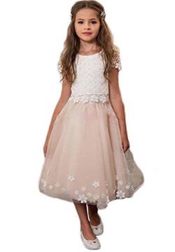 Aurora dresses Mädchen BlumenmädchenKleider Spitze Kinderkleid Kommunionkleid Hochzeitkleider Festzug Kleidung(Erröten ,7-8 jahre) von Aurora dresses