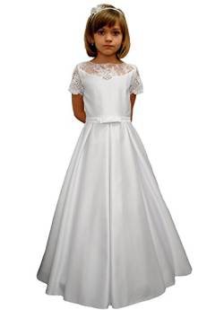 Aurora dresses Mädchen Stain BlumenmädchenKleider Mit Spitze Kurzarm Kinderkleid Kommunionkleid Prinzessin Brautjungfer Kleid(Weiß,8-9 Jahre) von Aurora dresses