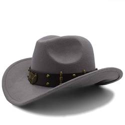 Aurorad Unisex Vintage Wollfilz Denim Hut mit breiter Krempe, Cowboyhut mit türkisfarbenem geflochtenem Gürtel für Freizeitaktivitäten oder Camping, Angeln, Jagdausflüge (Farbe: Grau, Größe: 56-58) von Aurorad
