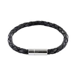 Auroris Echtleder-Armband geflochten 5mm mit Magnetverschluss aus Edelstahl - Länge: 17cm / Farbe: schwarz von Auroris